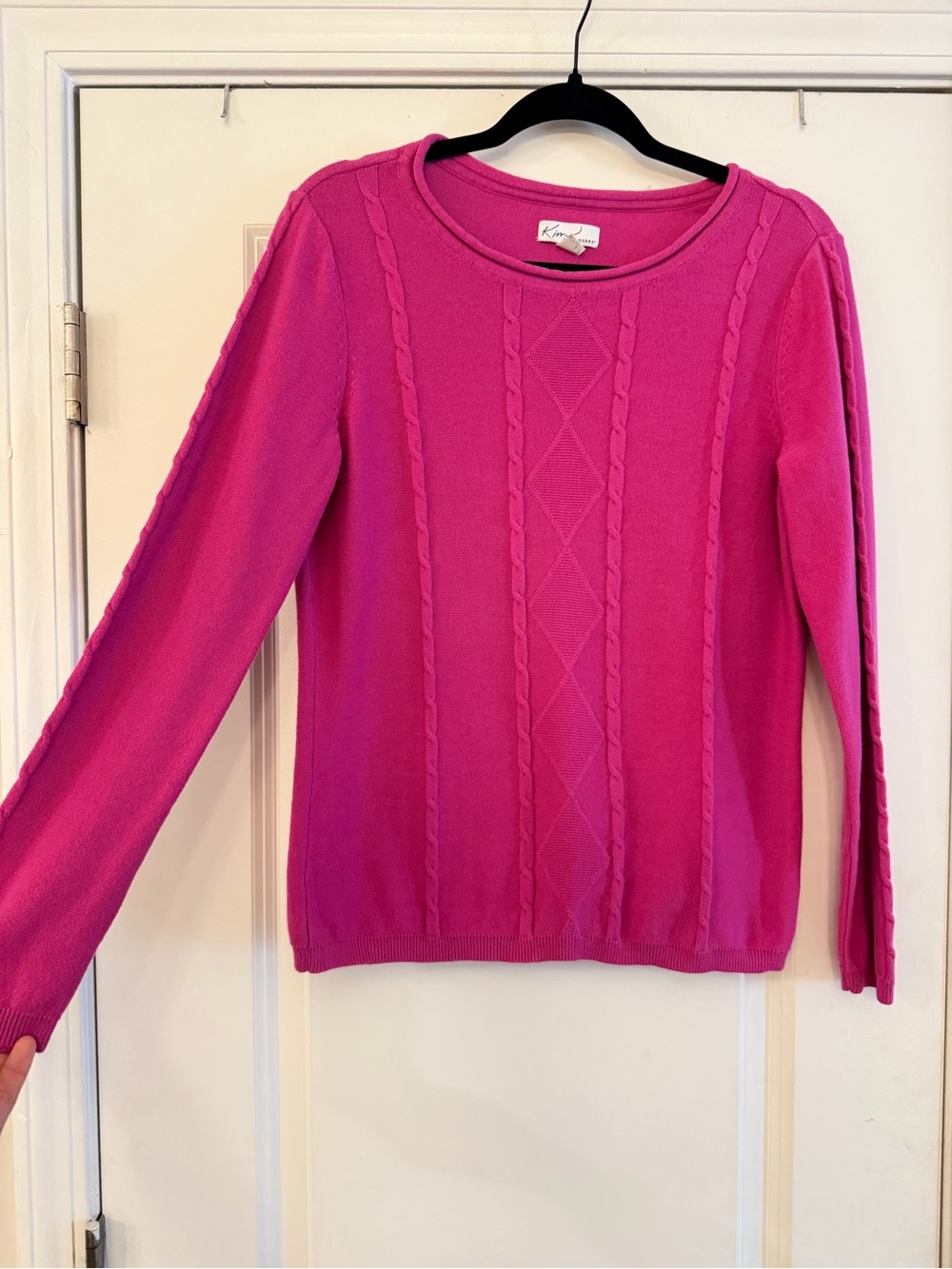Kensie Cable-Knit Crewneck Sweater - Pink